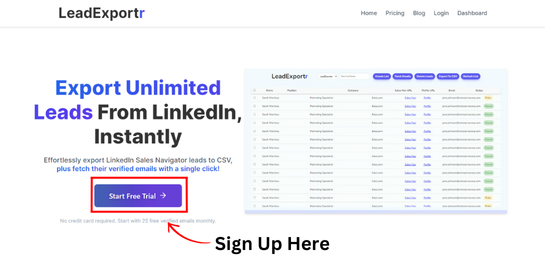 LeadExportr sign up