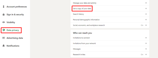 Clicking settings and privacy on linkedin profile