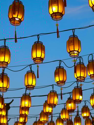 some sections of leping's old pedestrian street are covered by many rows of lanterns