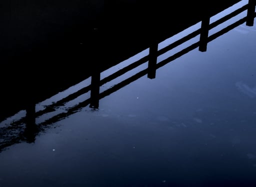 guardrails reflected in the water
