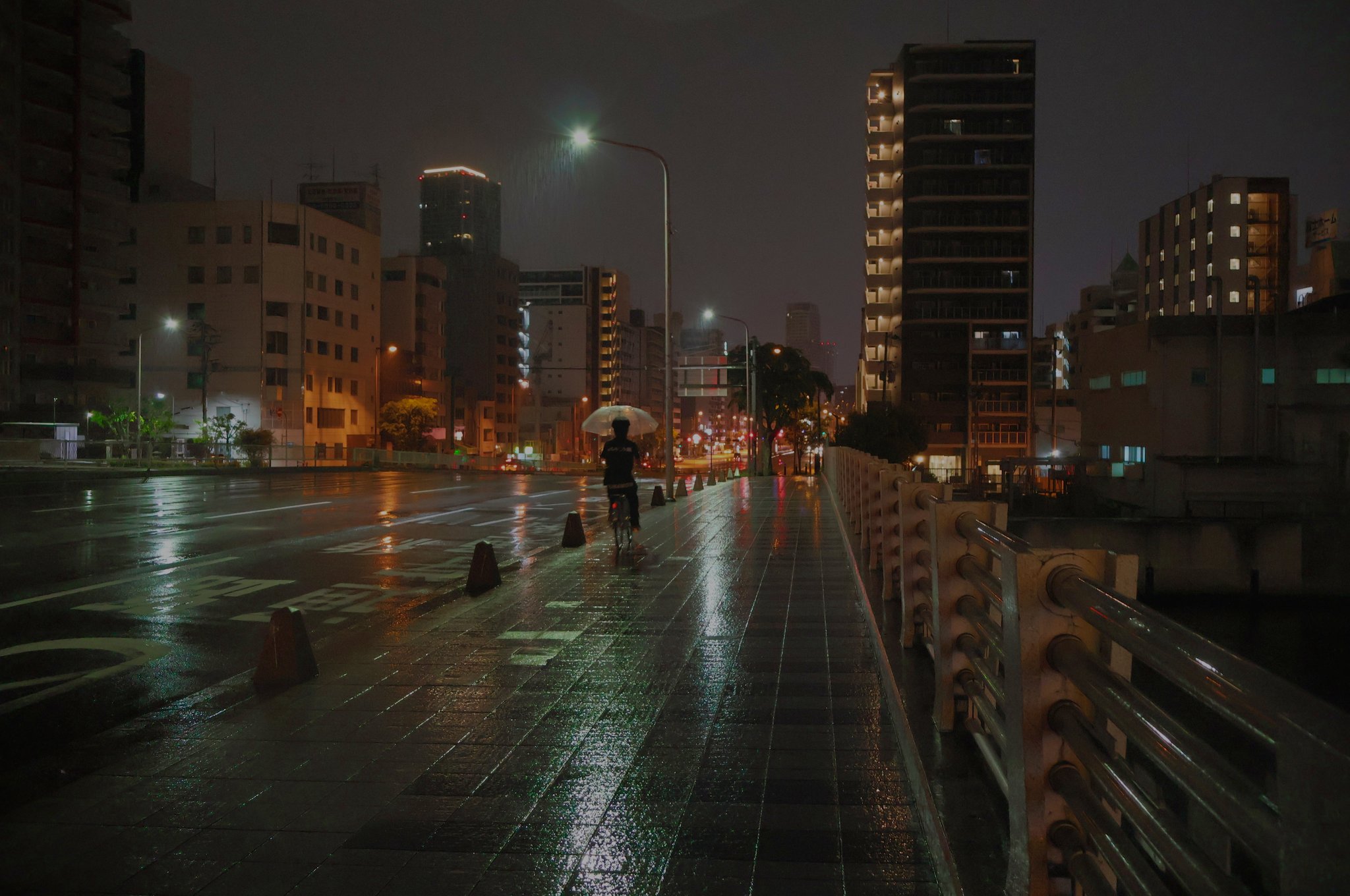 a rainy bridge in osaka