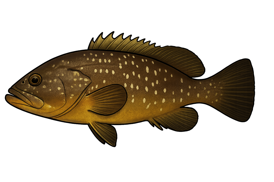 Mérou brun (Epinephelus marginatus) - pez de agua dulce puede alcanzar 150 cm