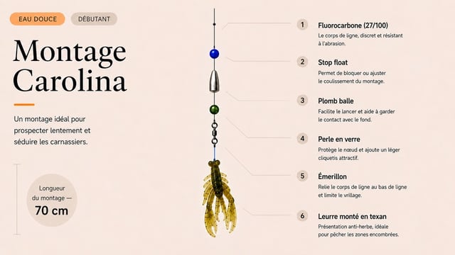 Schéma du montage Carolina rig, pêche pêche au leurre