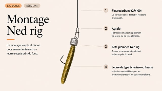 Schéma du montage Le ned rig, pêche pêche au leurre