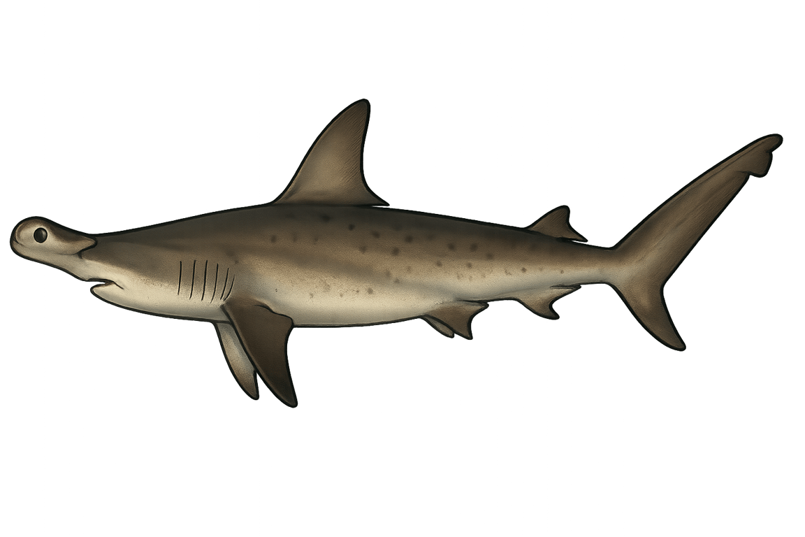 Requin marteau (Sphyrna mokarran) - poisson d'eau douce pouvant atteindre 610 cm