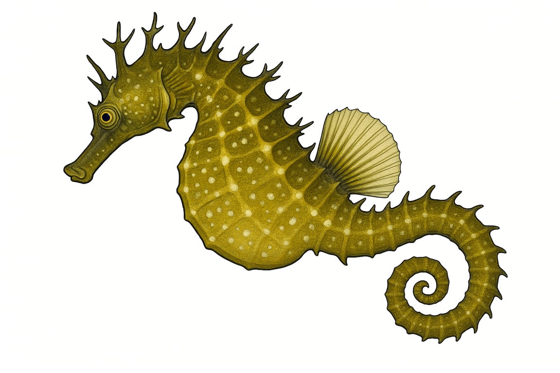 Hippocampe moucheté (Hippocampus guttulatus) - pez de agua dulce puede alcanzar 18 cm