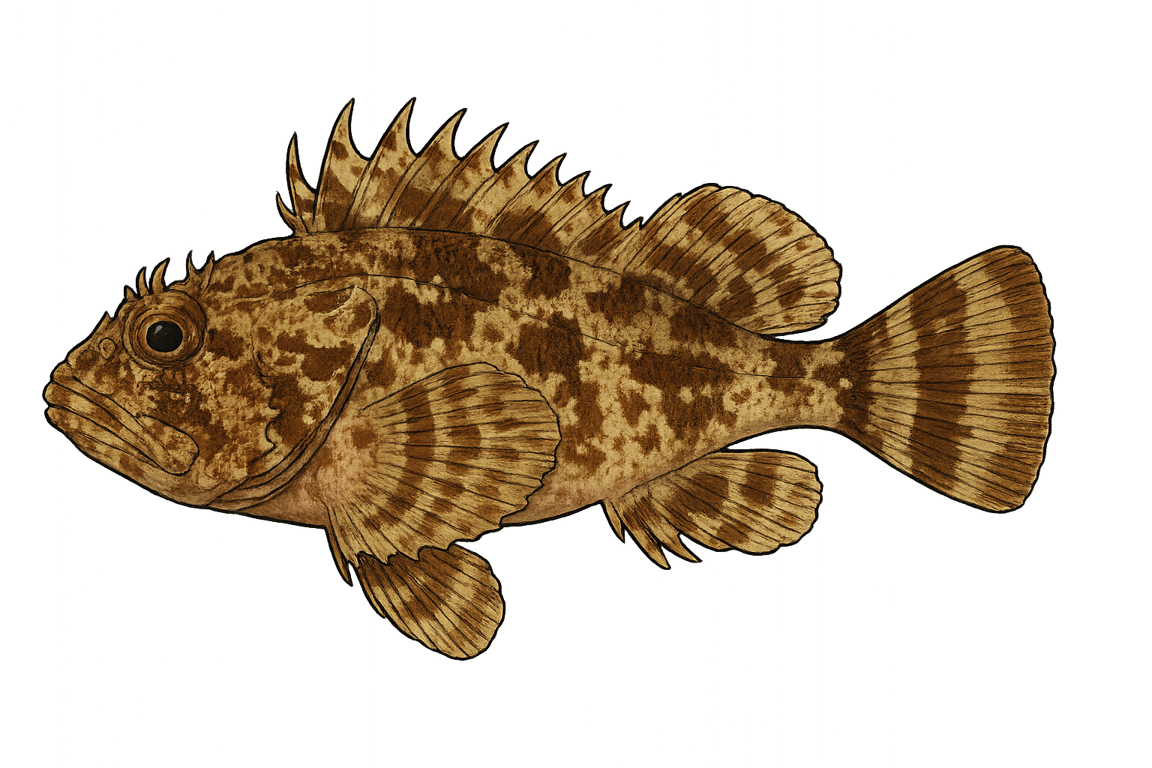 Rascasse brune (Scorpaena porcus) - pez de agua dulce puede alcanzar 50 cm