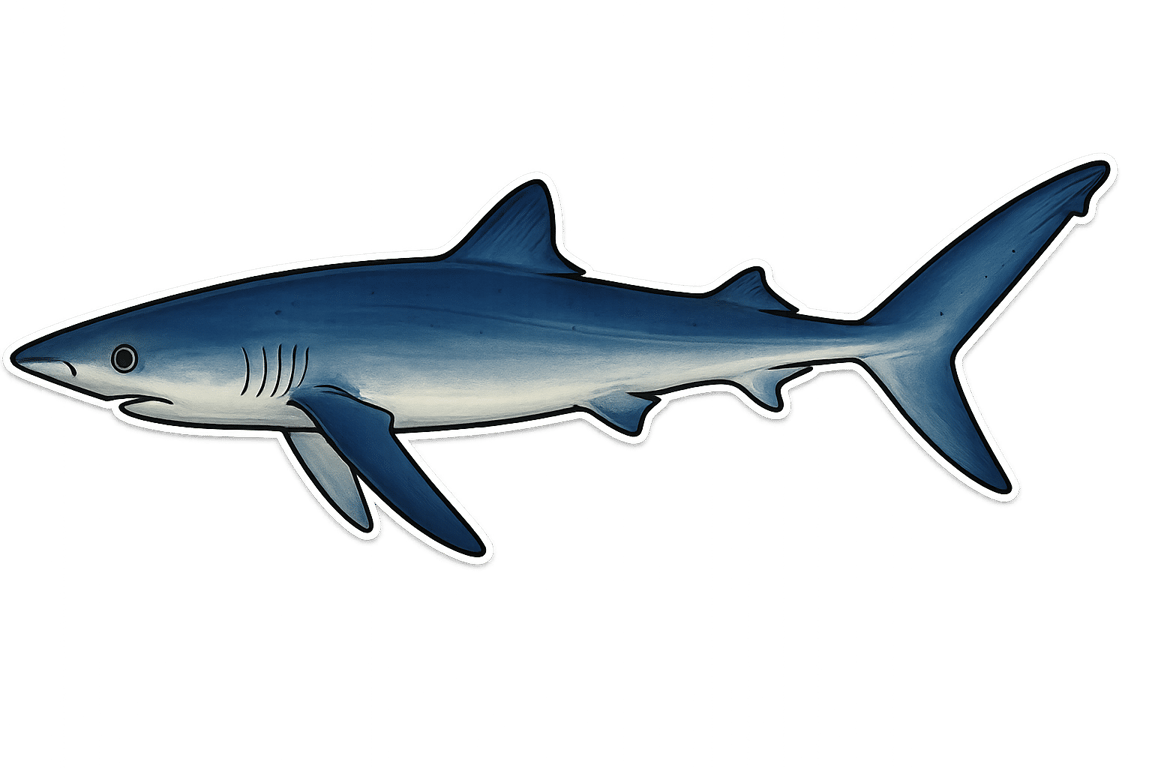 Requin peau bleue (Prionace glauca) - pez de agua dulce puede alcanzar 380 cm
