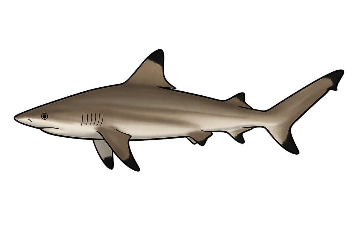 Requin bordé (Carcharhinus limbatus) - poisson d'eau douce pouvant atteindre 280 cm