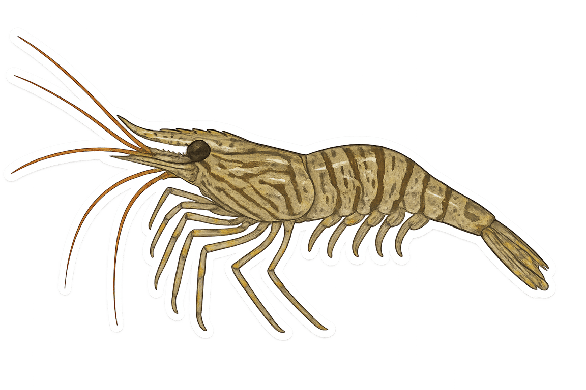 Crevette Bouquet (Palaemon serratus) - poisson d'eau douce pouvant atteindre 11 cm