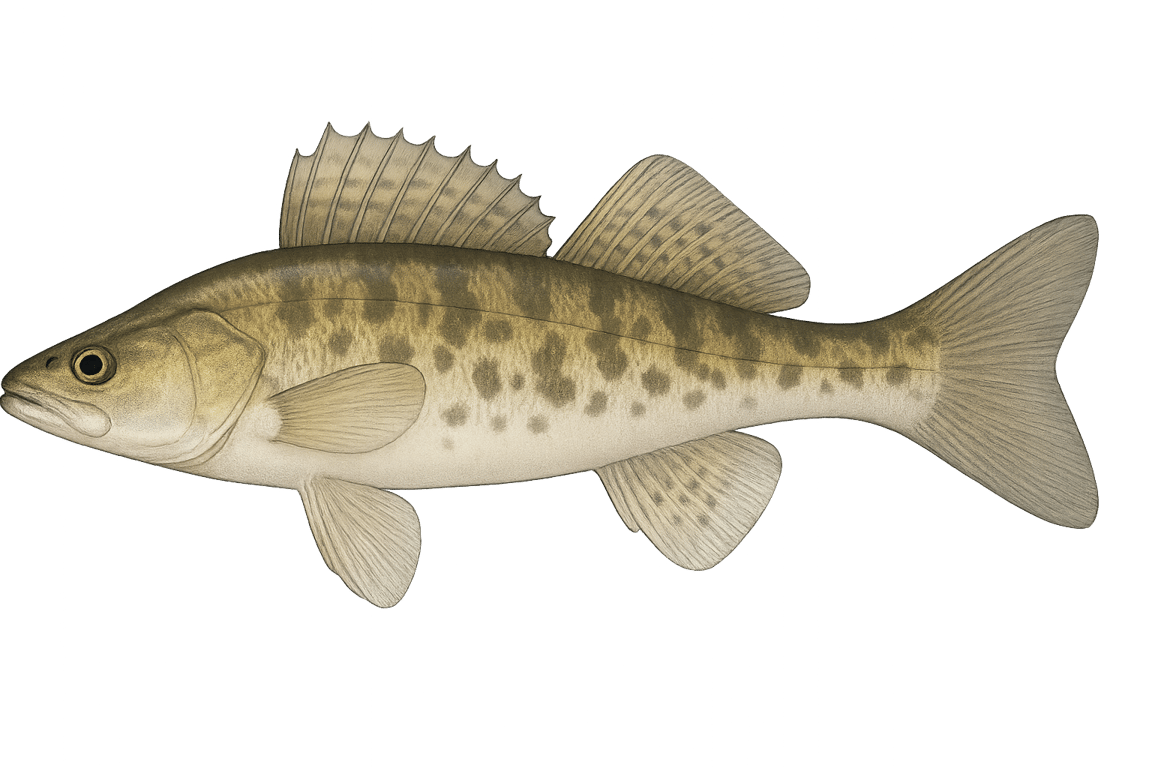 Sandre volga (Sander volgensis) - pez de agua dulce puede alcanzar 45 cm