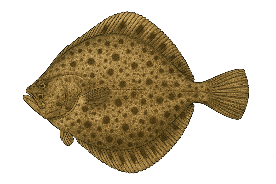 Turbot (Scophthalmus maximus) - poisson d'eau douce pouvant atteindre 120 cm