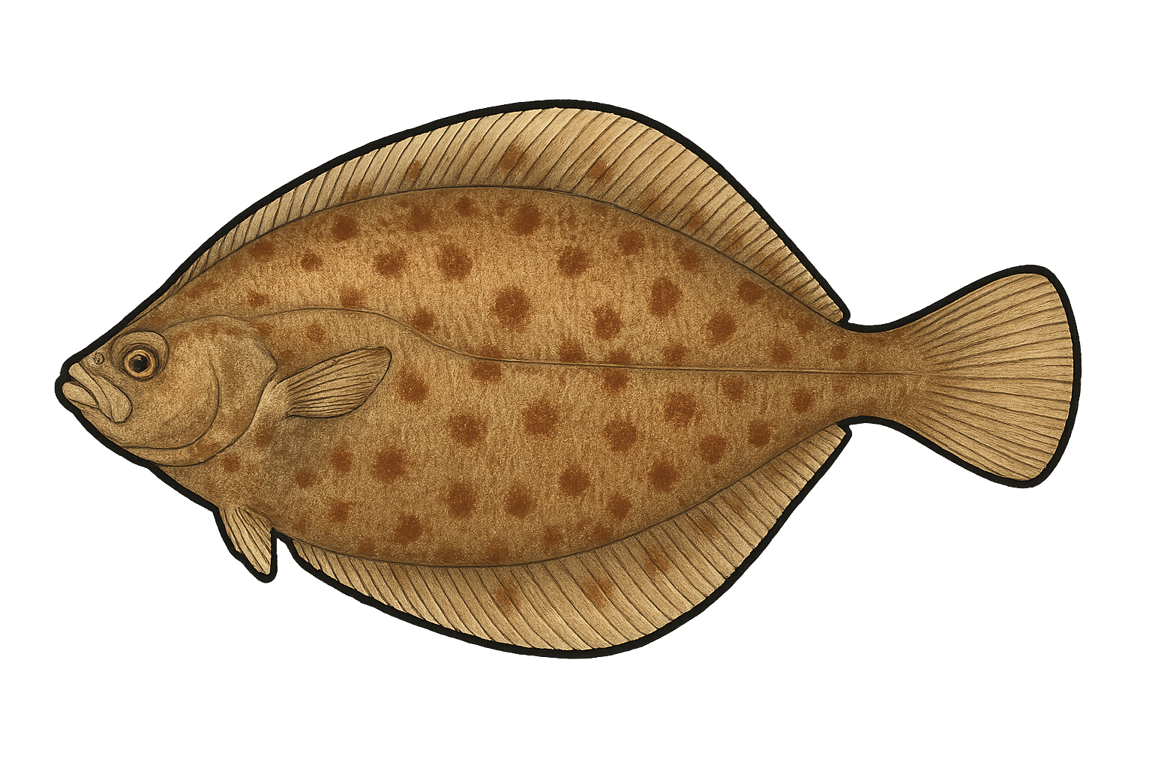 Limande-sole (Microstomus kitt) - pez de agua dulce puede alcanzar 45 cm