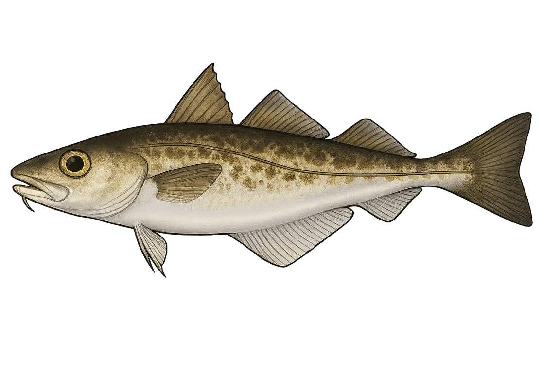 Merlan (Merlangius merlangus) - poisson d'eau douce pouvant atteindre 52 cm