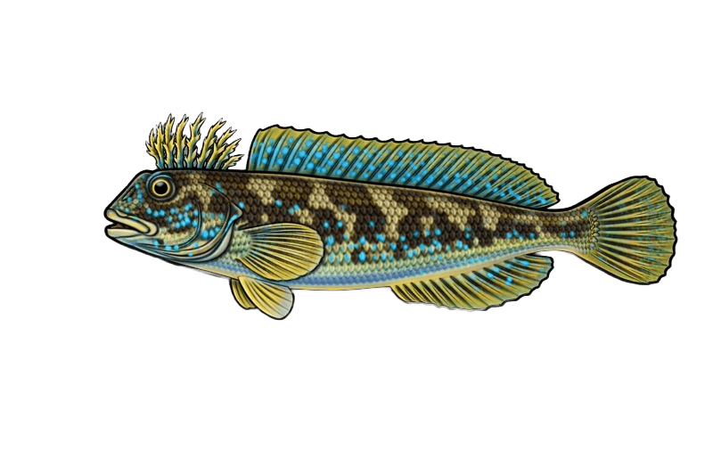 Blennie paon (Salaria pavo) - poisson d'eau douce pouvant atteindre 13 cm