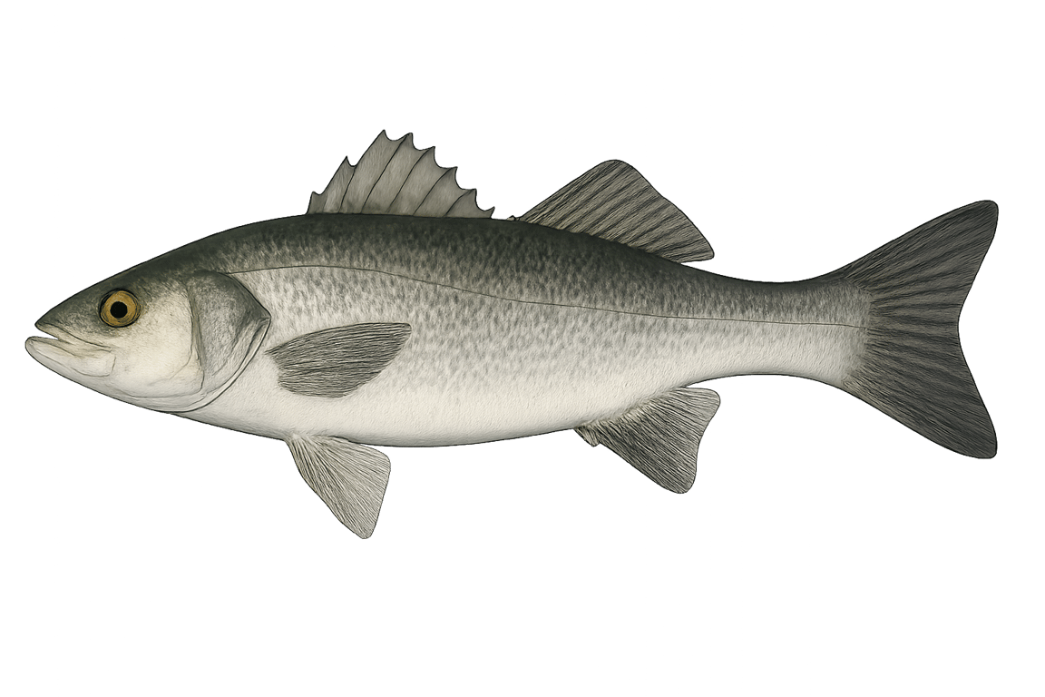 Bar Commun (Dicentrarchus labrax) - poisson d'eau douce pouvant atteindre 100 cm