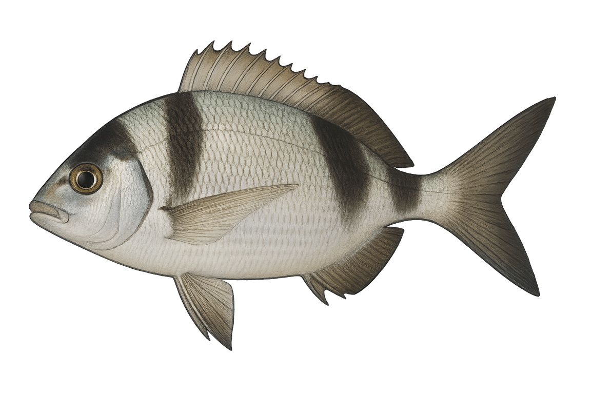 Sar à tête noire (Diplodus vulgaris) - poisson d'eau douce pouvant atteindre 45 cm