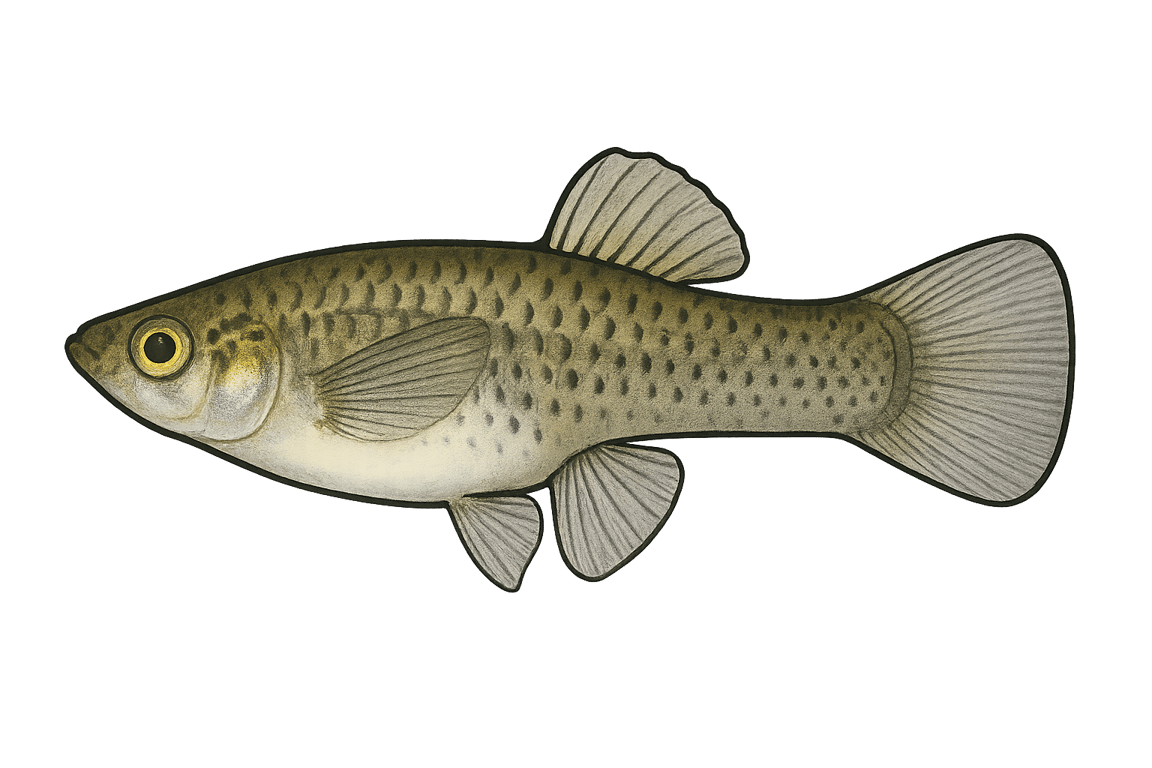 Gambusie (Gambusia holbrooki) - pez de agua dulce puede alcanzar 6 cm