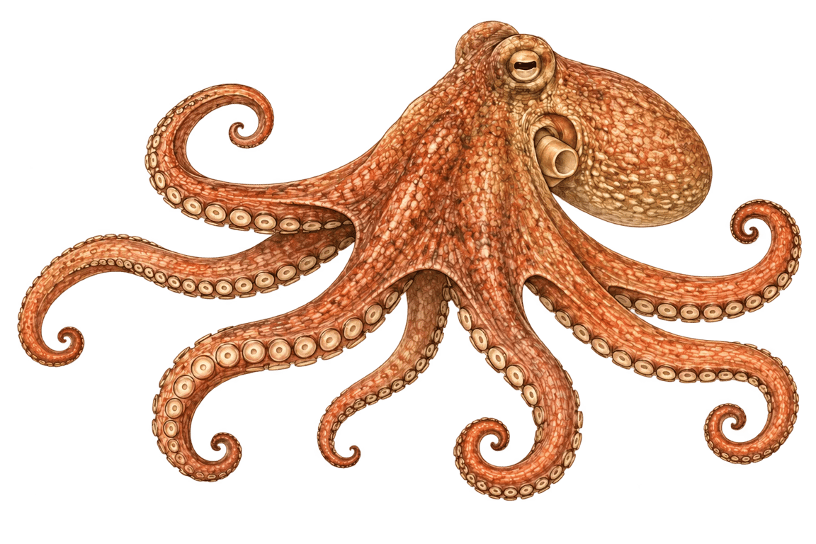 Poulpe commun (Octopus vulgaris) - poisson d'eau douce pouvant atteindre 130 cm