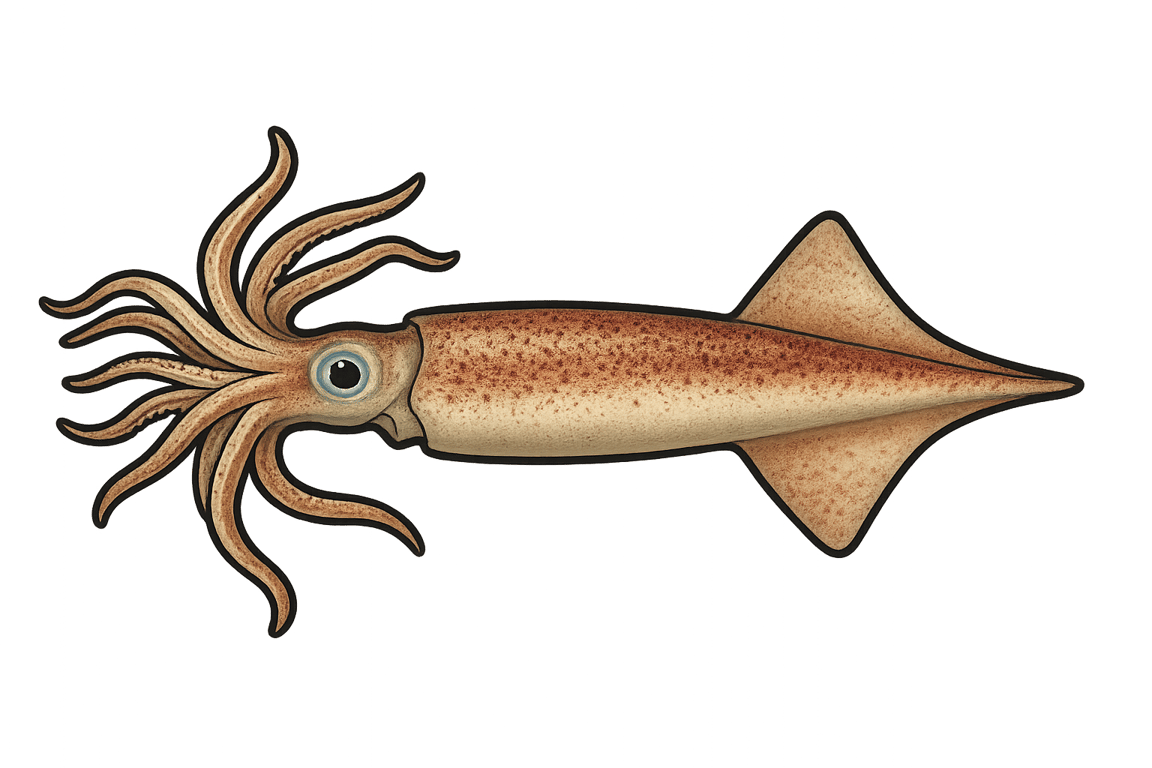 Calamar (Loligo vulgaris) - poisson d'eau douce pouvant atteindre 50 cm