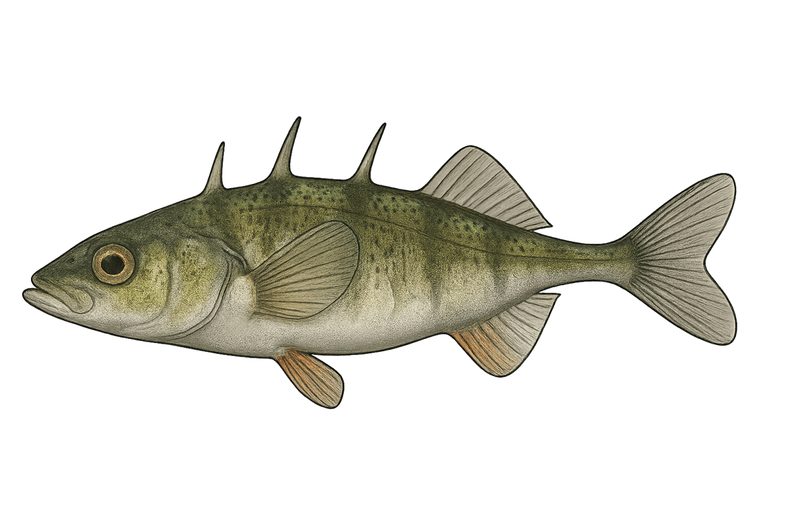 Épinoche (Gasterosteus aculeatus) - pez de agua dulce puede alcanzar 8 cm