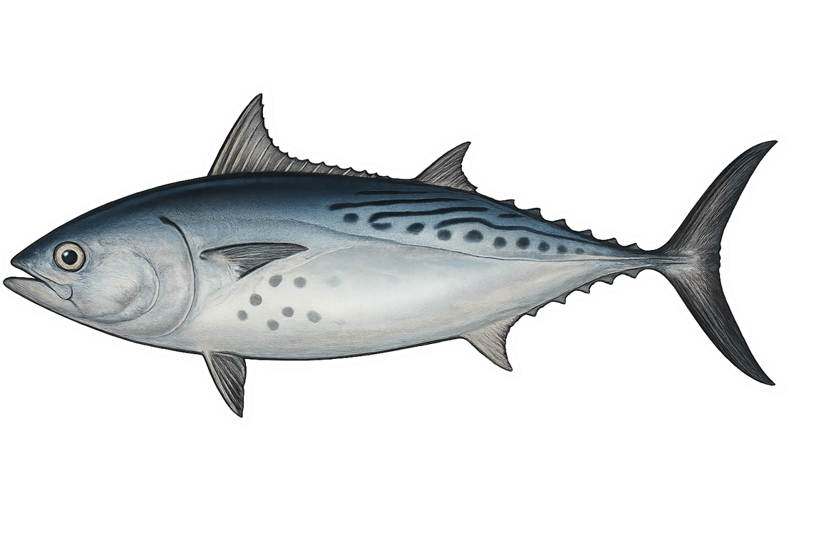 Thonine commune (Euthynnus alletteratus) - pez de agua dulce puede alcanzar 100 cm