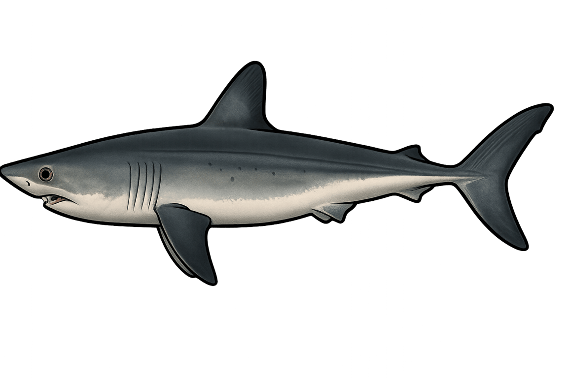 Requin taupe (Lamna nasus) - pez de agua dulce puede alcanzar 360 cm