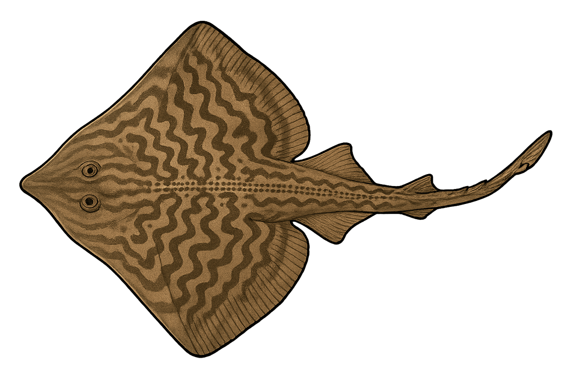 Raie brunette (Raja undulata) - pez de agua dulce puede alcanzar 120 cm