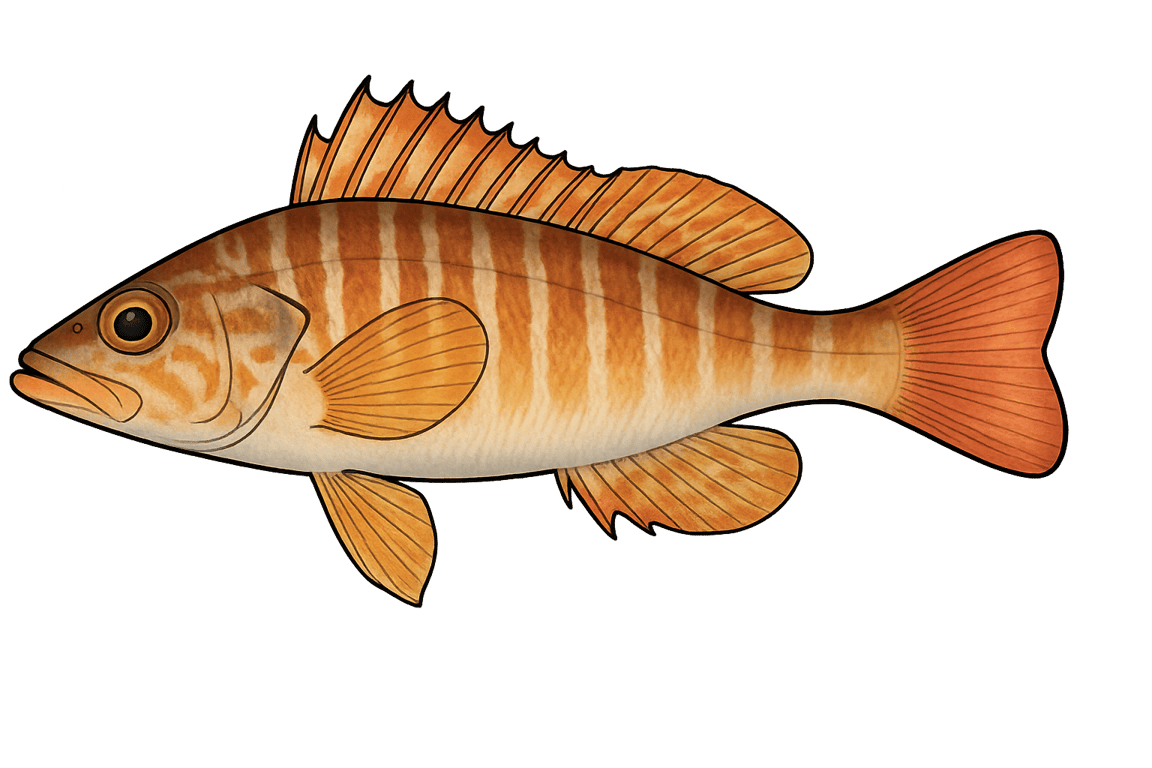 Serran chevrette (Serranus cabrilla) - poisson d'eau douce pouvant atteindre 40 cm