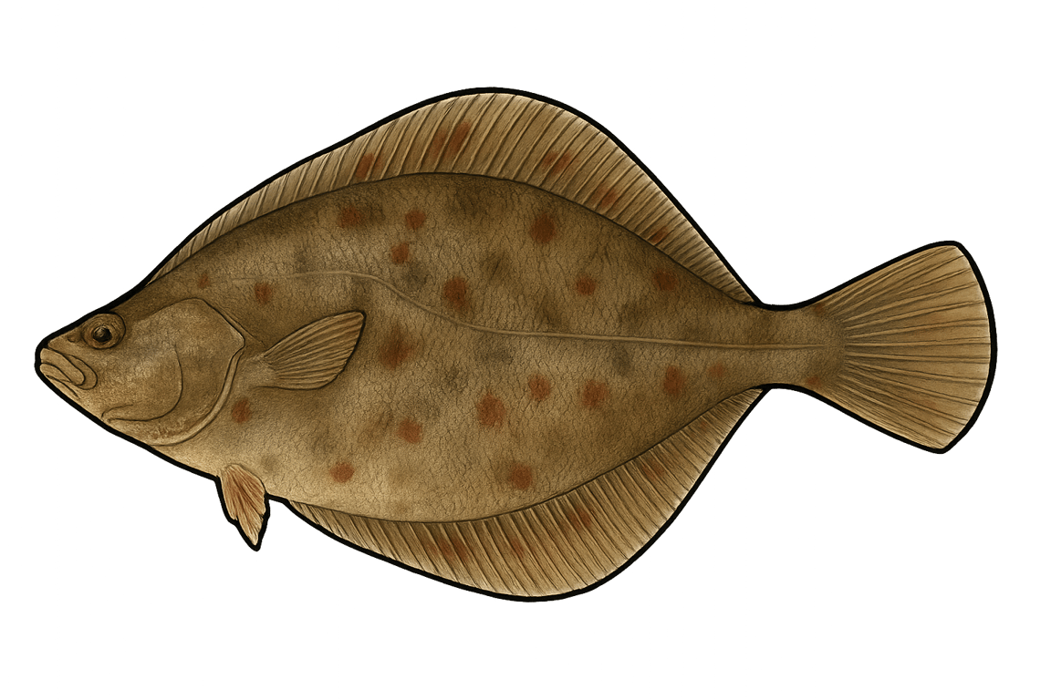 Flet commun (Platichthys flesus) - poisson d'eau douce pouvant atteindre 60 cm