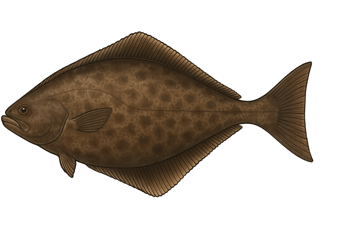 Flétan de l'Atlantique (Hippoglossus hippoglossus) - poisson d'eau douce pouvant atteindre 300 cm