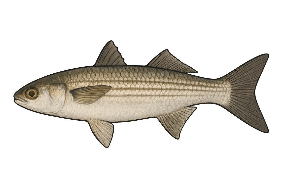 Mulet porc (Chelon ramada) - pez de agua dulce puede alcanzar 70 cm