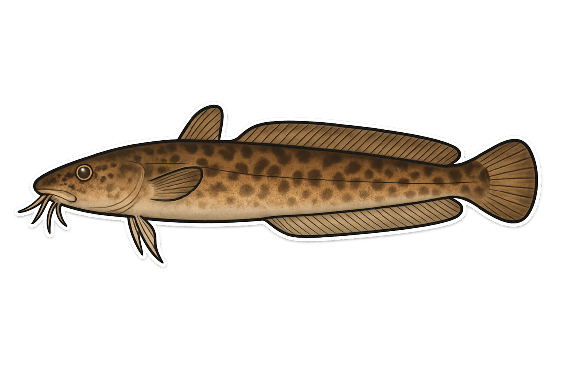 Motelle à cinq barbillons (Ciliata mustela) - poisson d'eau douce pouvant atteindre 25 cm