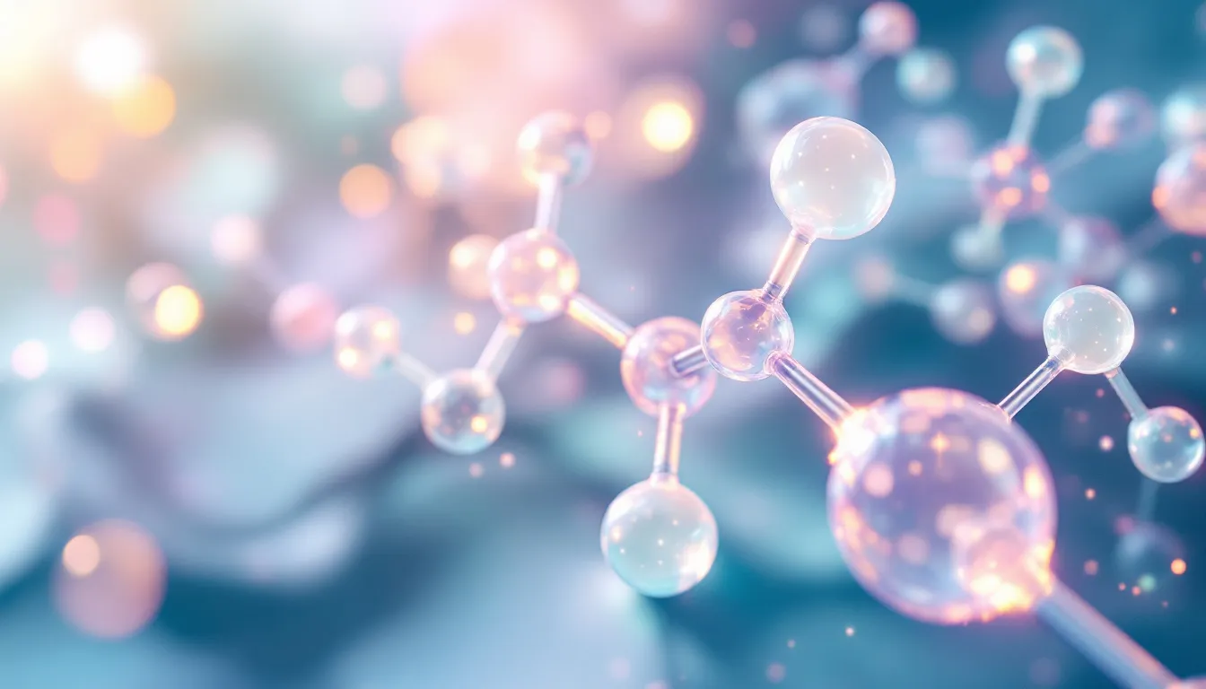 A scientific illustration showing the molecular structure of peptides, including glow peptides.
