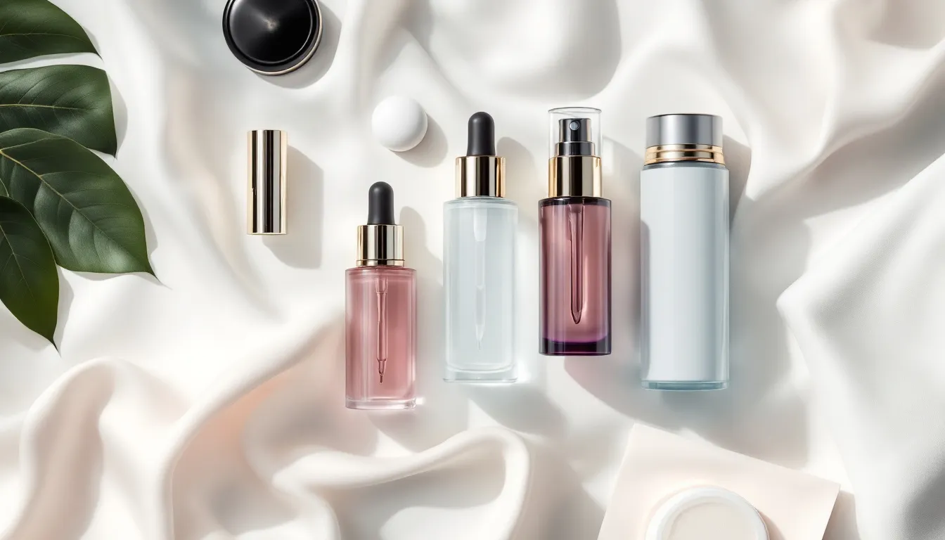 An assortment of skincare products, hinting at the combination of glow peptides with other treatments.