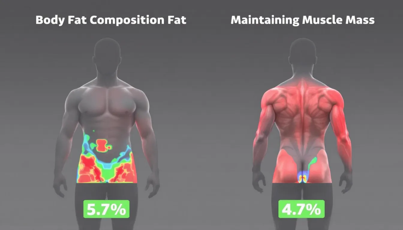 The image displays a side-by-side comparison of body composition scans, illustrating significant fat loss while maintaining muscle mass, which is crucial for effective weight management. This visual representation highlights the positive results of retatrutide therapy in promoting weight loss and improving metabolic health.