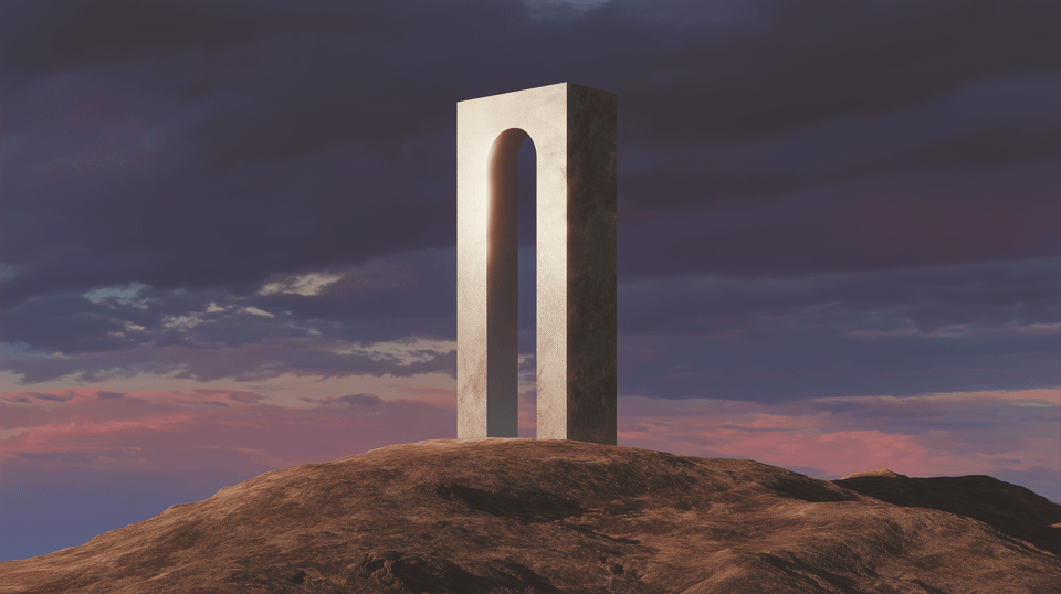 Scenic landscape with ancient archway