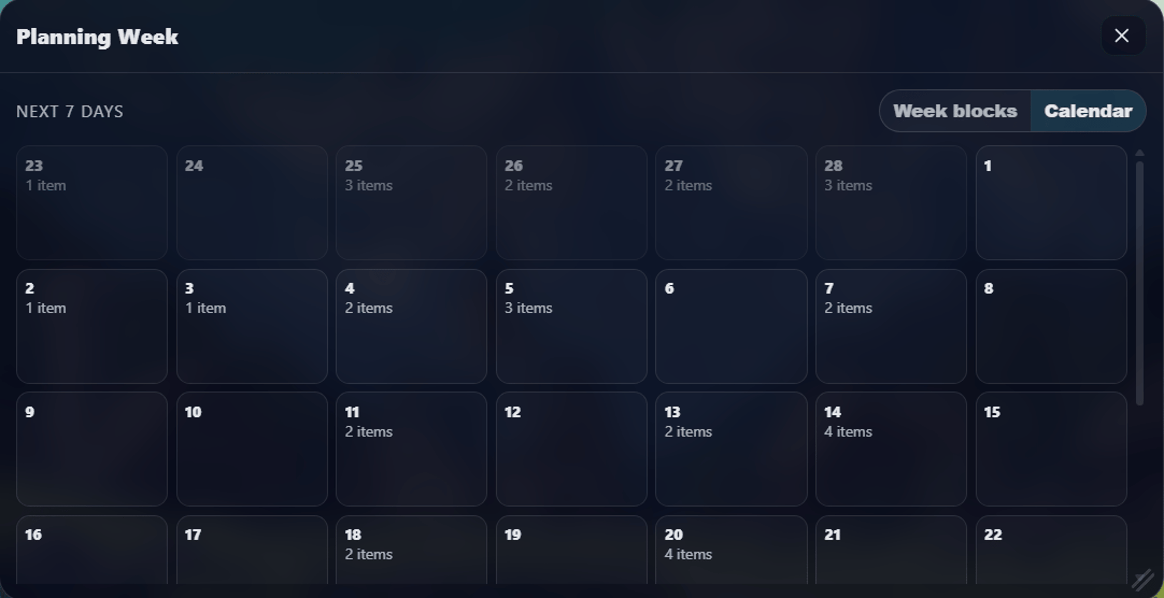 Calendar planning view