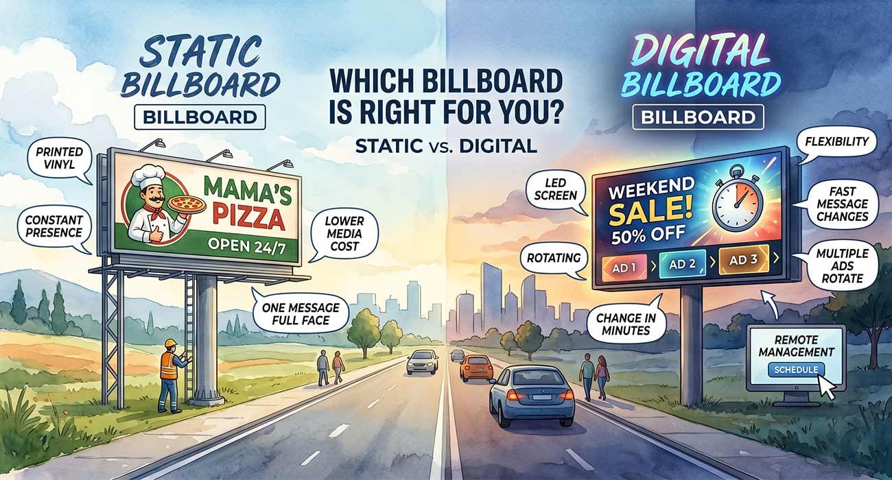 Featured image for “Static vs. Digital Billboards: How to Choose the Right One for Your Goal”