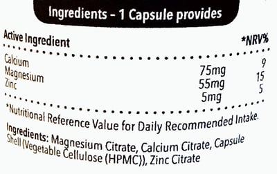 Balanced Magnesium, Calcium en Zink etiket