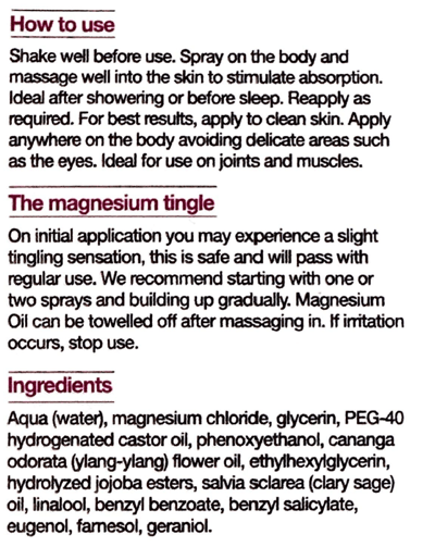 BetterYou Magnesium Menopause Body Spray etiket