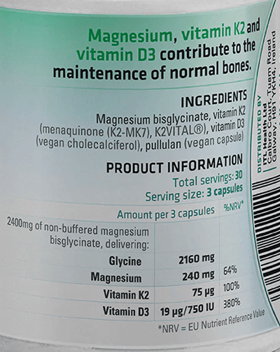 PrizMAG - Magnesium Bisglycinaat + D3 + K2 + Calcium Etiket