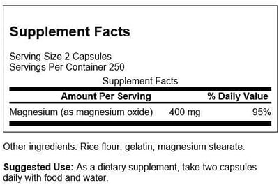 Swanson Magnesium Oxide 200 mg etiket