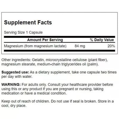 Swanson Magnesium Lactate etiket