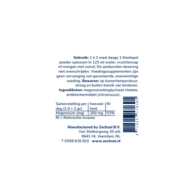 zechsal magnesium bisglycinaat poeder etiket