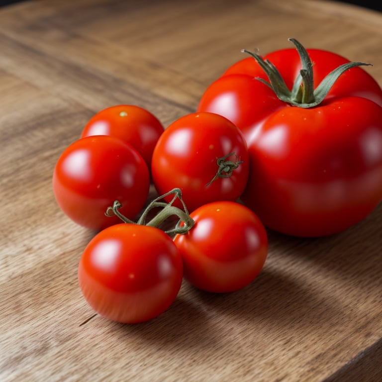 un tas de tomates sur une planche à découper en bois