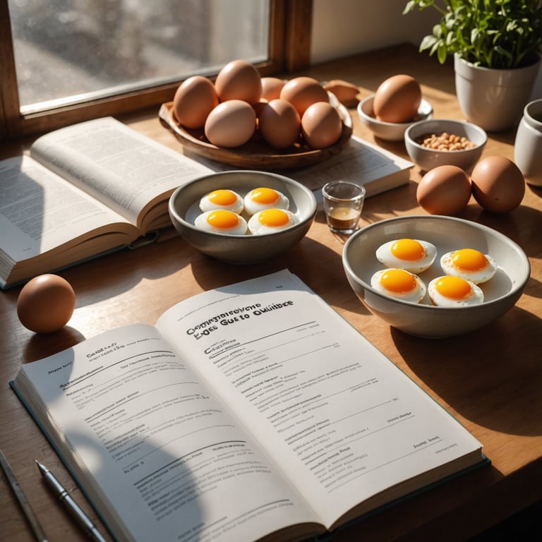 un livre est ouvert sur une table avec des bols d' oeufs et des livres ouverts