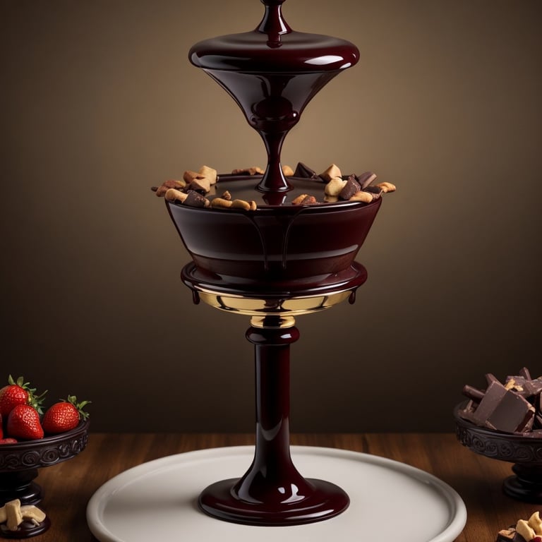 un grand verre rempli de chocolat et de noix sur une table
