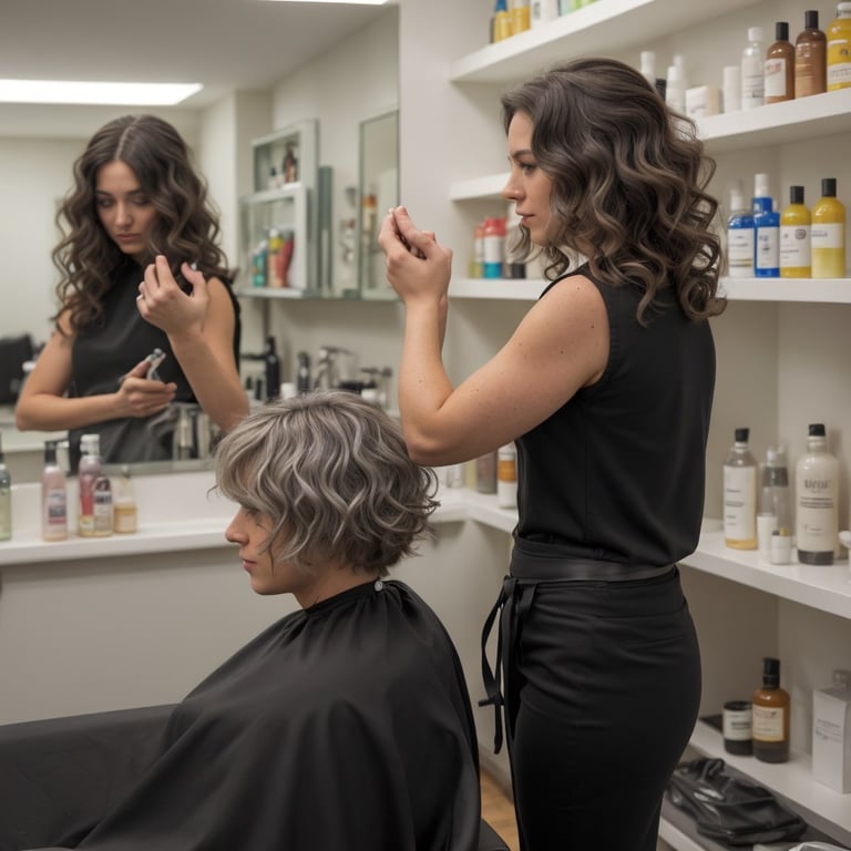 une femme se fait couper les cheveux par un coiffeur dans un salon