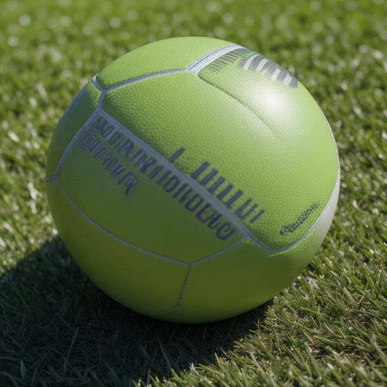 un ballon de football vert est assis sur une pelouse verte